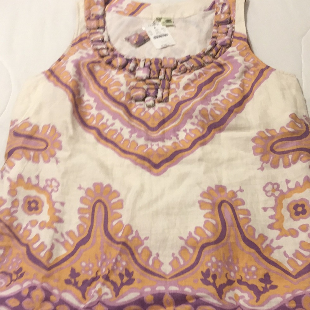 Women’s Sleeveless Embroidered Tank Top in Cream, Purple & Gold